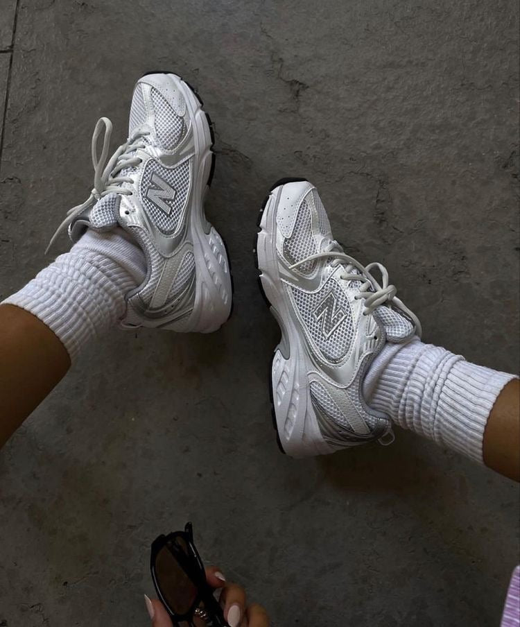 New Balance White Silver
