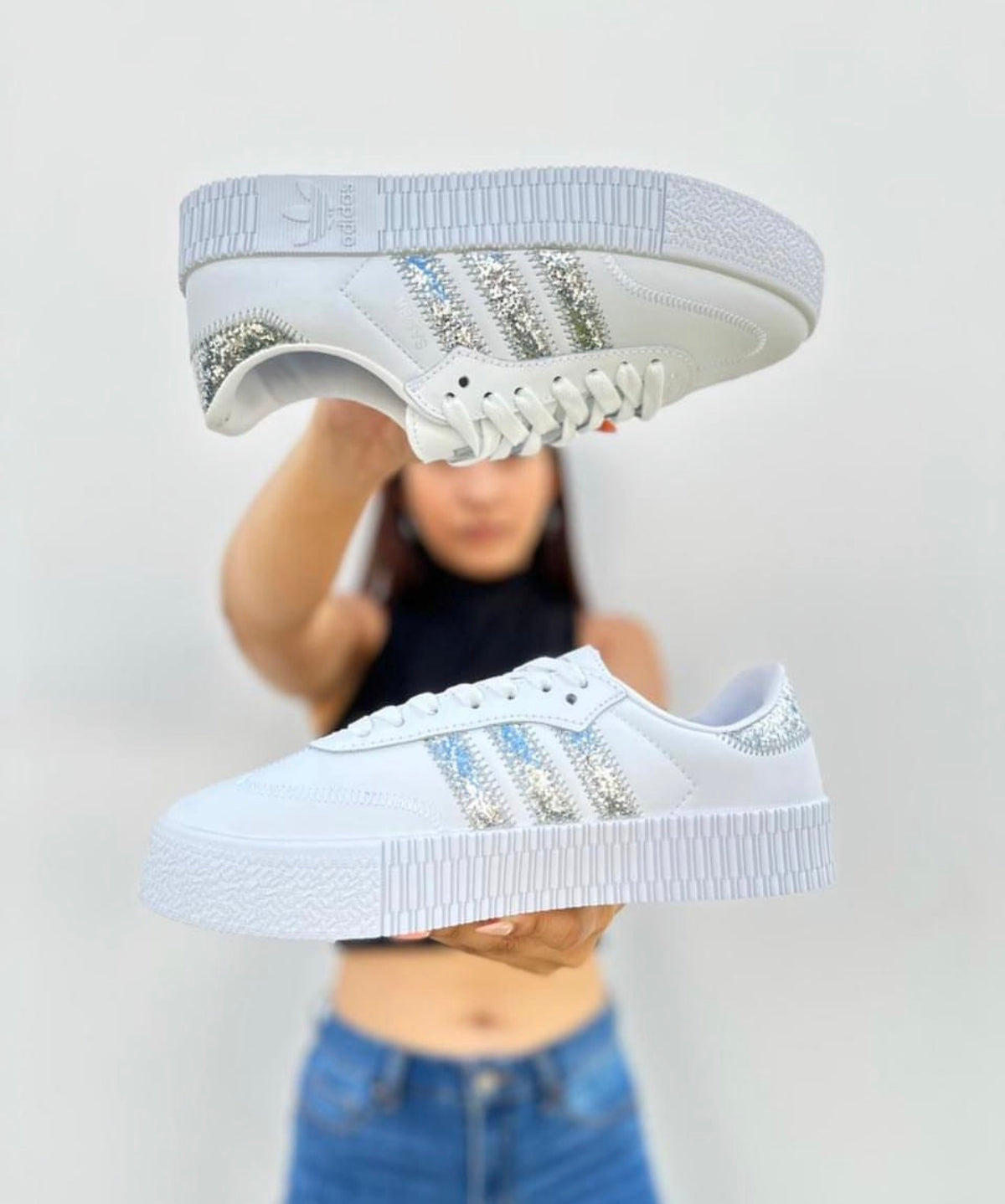 Adidas Samba Double White Silver Glitter